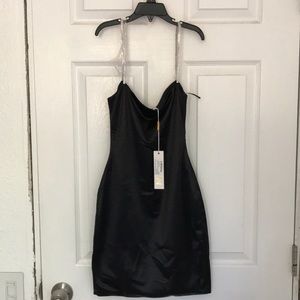 Mini black dress with diamante strap